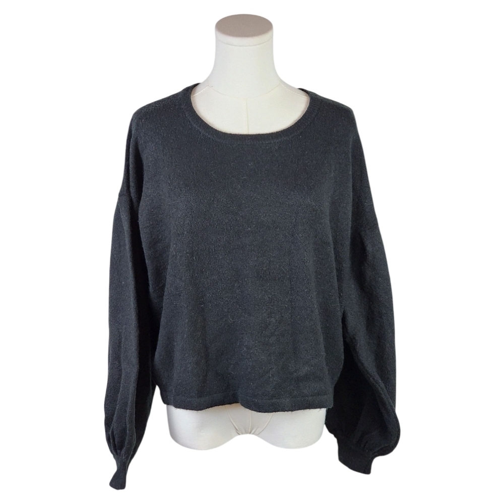 Revolve One Grey Day Black Balloon Sleeve Crewneck Sweater NWT Size Small